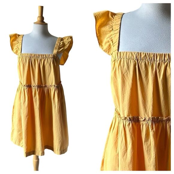 NWT Madewell Yellow Flutter Sleeve Square Neck Cotton Mini Dress - Large - Picture 4 of 9
